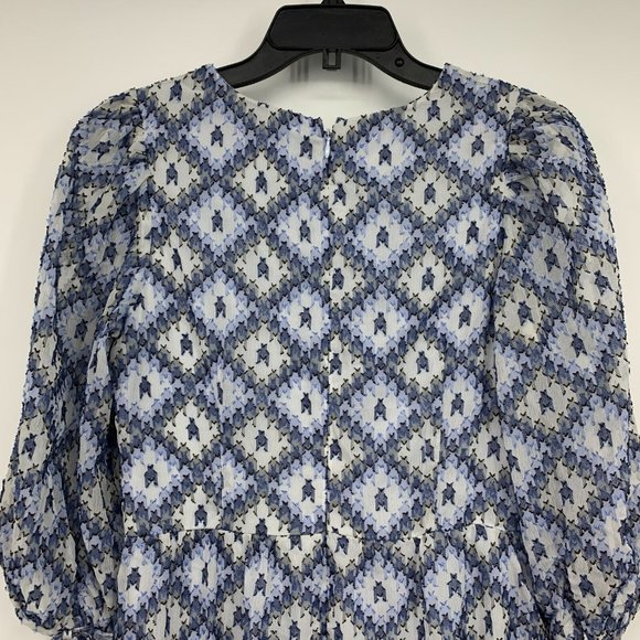 Calvin Klein Dress Blue Floral Tiered Midi Tie 3/4 Sleeve V Neck - Picture 11 of 14